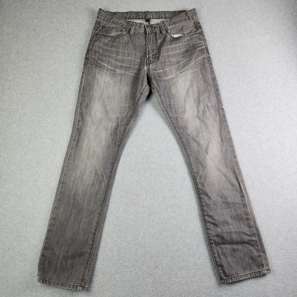 Gap Jeans Mens 30x30 Gray Denim Whiskered Premium Stretch Slim Fit Straight‎ Leg
